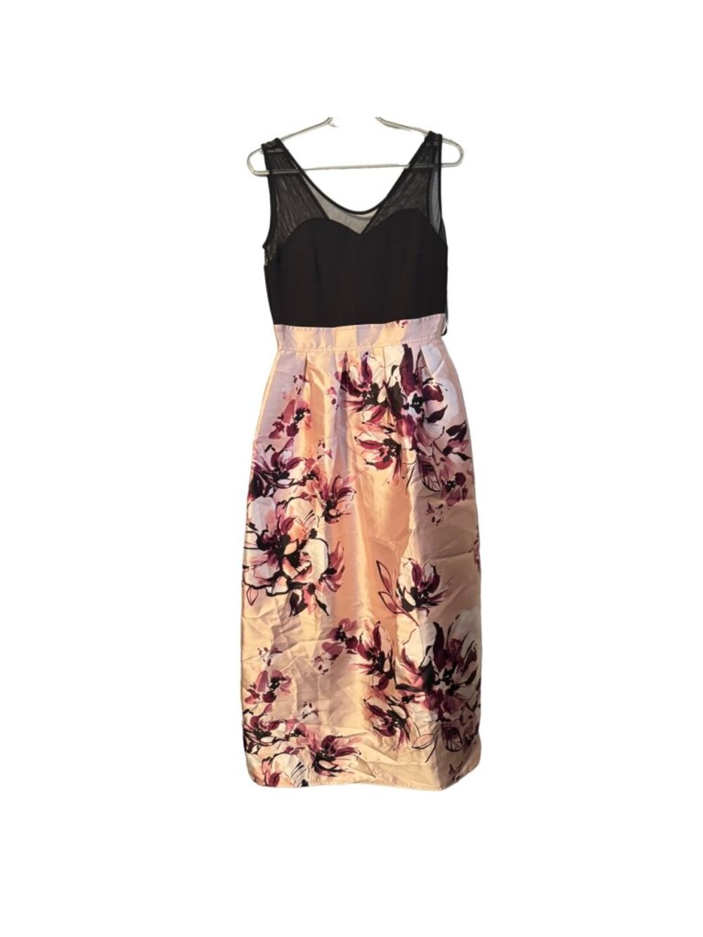 Alexa B Nites Floral Satin Midi Dress Black & Pink Size 8 women dress. NWT